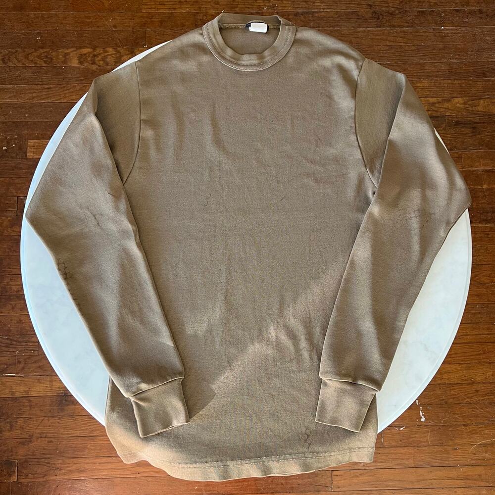 Vintage 80s Brown Green Long Sleeve Stretchy Long Sleeve Thermal Style Shirt